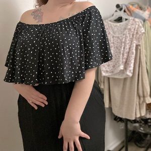 PRINTED OFF-SHOULDER SOLID HEM MIDI DRESS